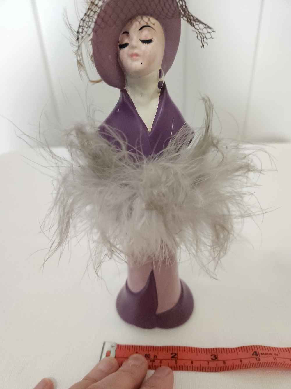 Vintage Enesco Lavender and Feathered Lady Figurine - Picture 7 of 8